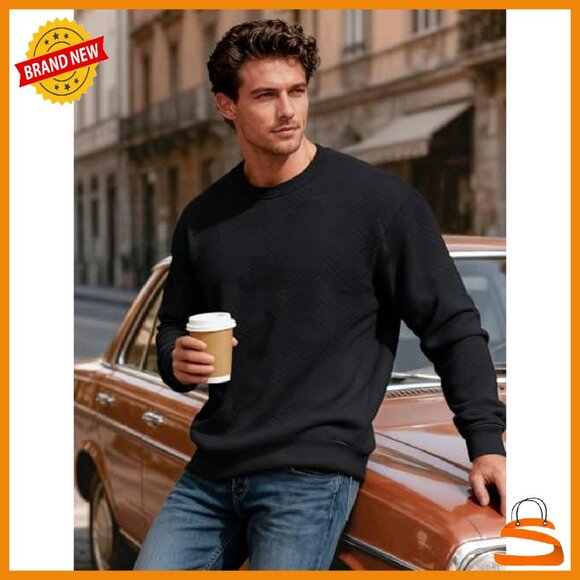 Men's Geometric Textured Pullover Sweatshirt Soft Casual Long Sleeve - Picture 4 of 7